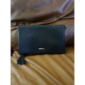 NEW GIGI New York Rachel Foldover Crossbody Clutch Blue Embossed Leather Tassel